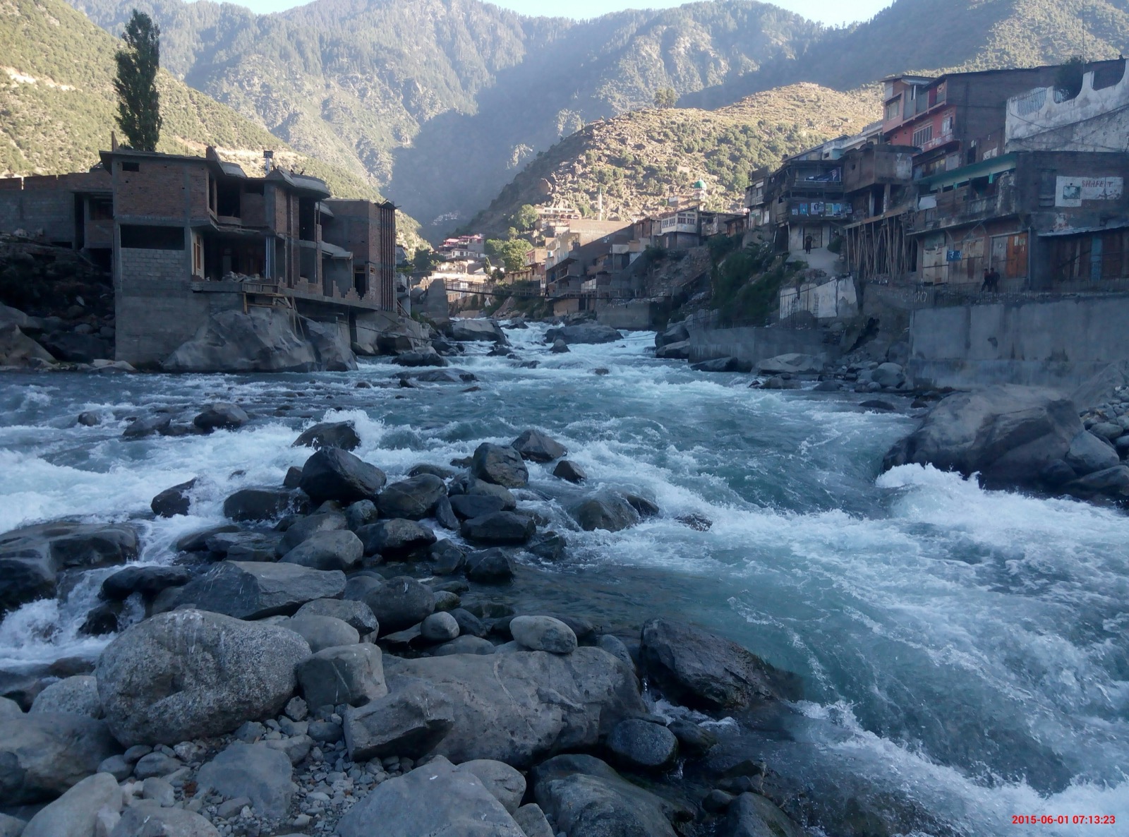 The Swat River running through Kalam valley in northern Pakistan