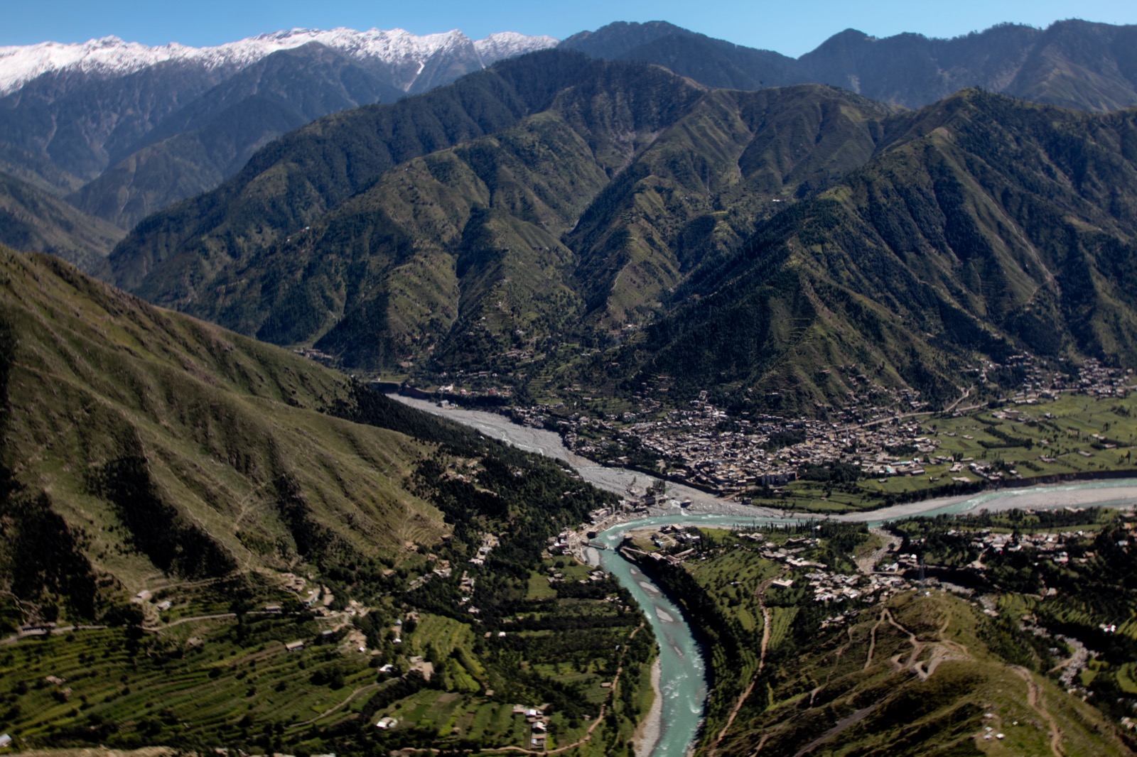 Green terraced fields and mountains in the Swat Valley, Pakistan