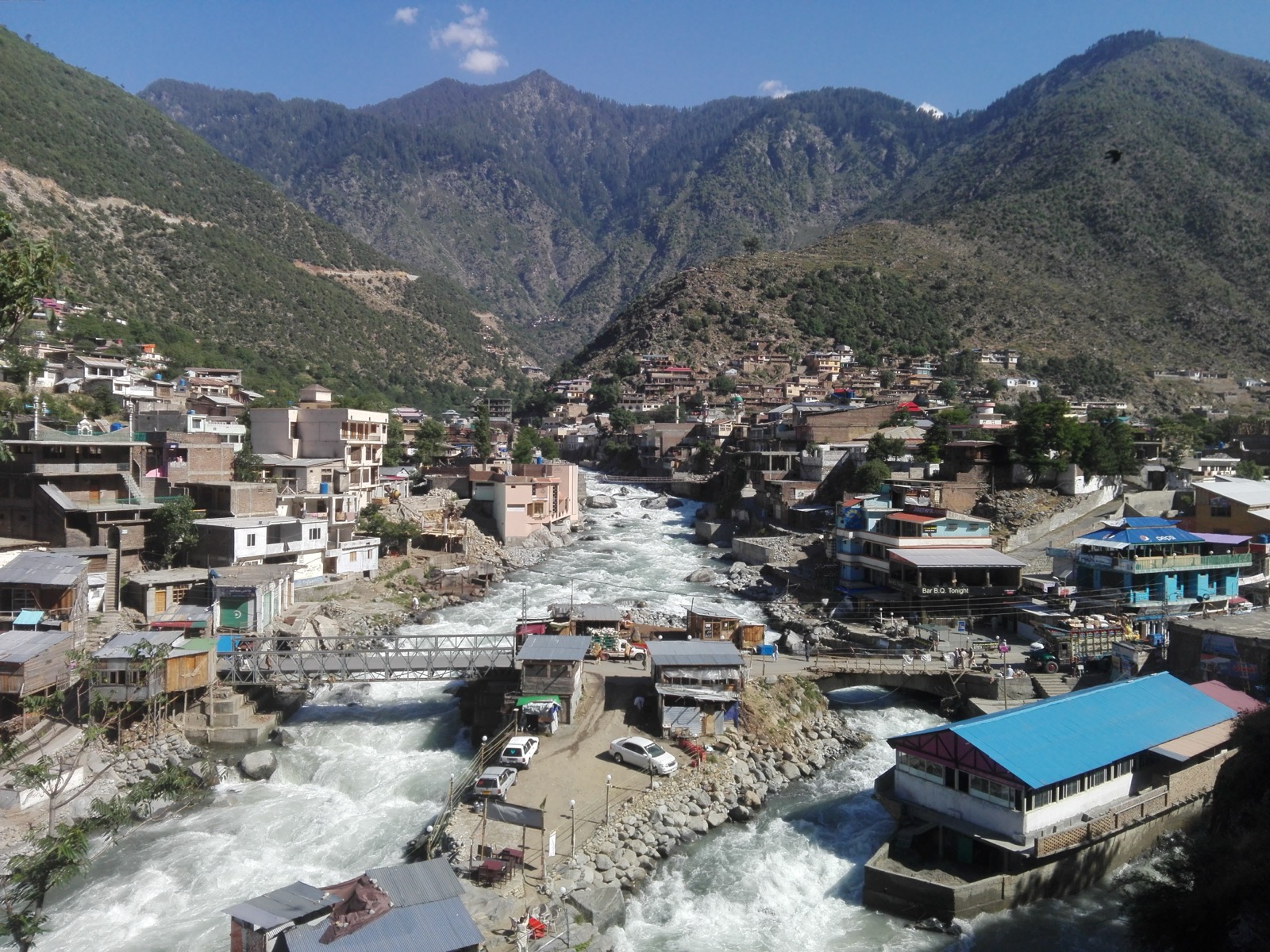 The town of Bahrain on the Swat River