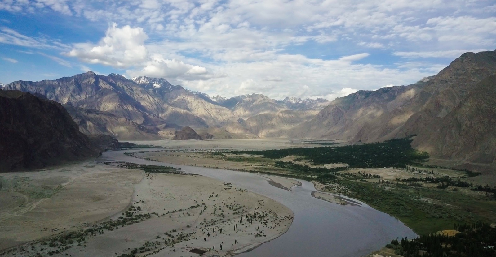 Aerial view of the Indus River at Skardu